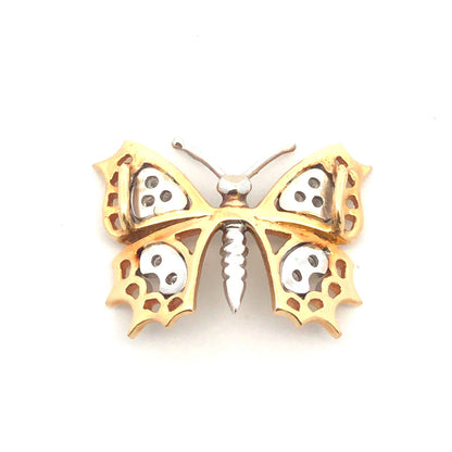 14K Yellow White Gold Diamond Two Toned Butterfly Pendant