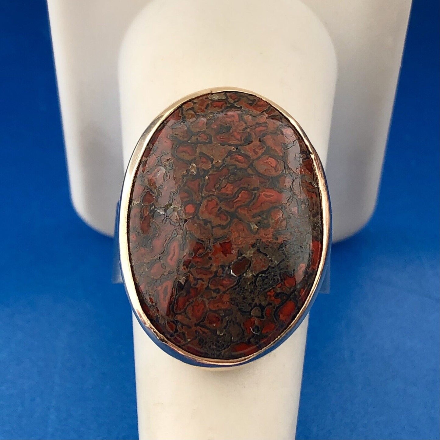 Modernist 14K Yellow Gold Oval Red And Black Gemstone Statement Cocktail Ring