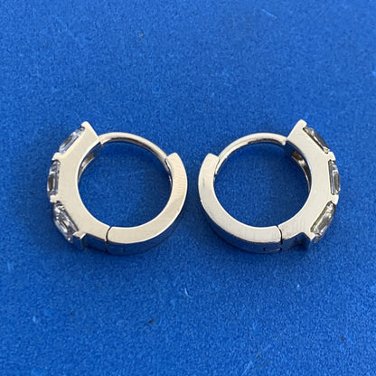 Designer Princess Cut Cubic Zirconia 925 Sterling Silver Huggie Hoop Earrings