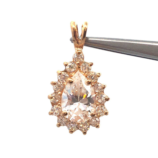 Gorgeous 14k Yellow Gold Pear Cut Sparkling White CZ Cubic Zirconia Pendant