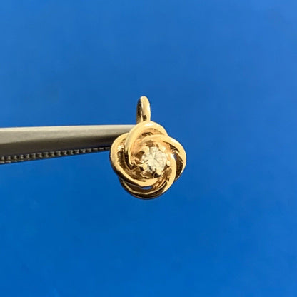 Designer 14K Yellow Gold Diamond Modernist Rosebud Flower Petite Charm Pendant
