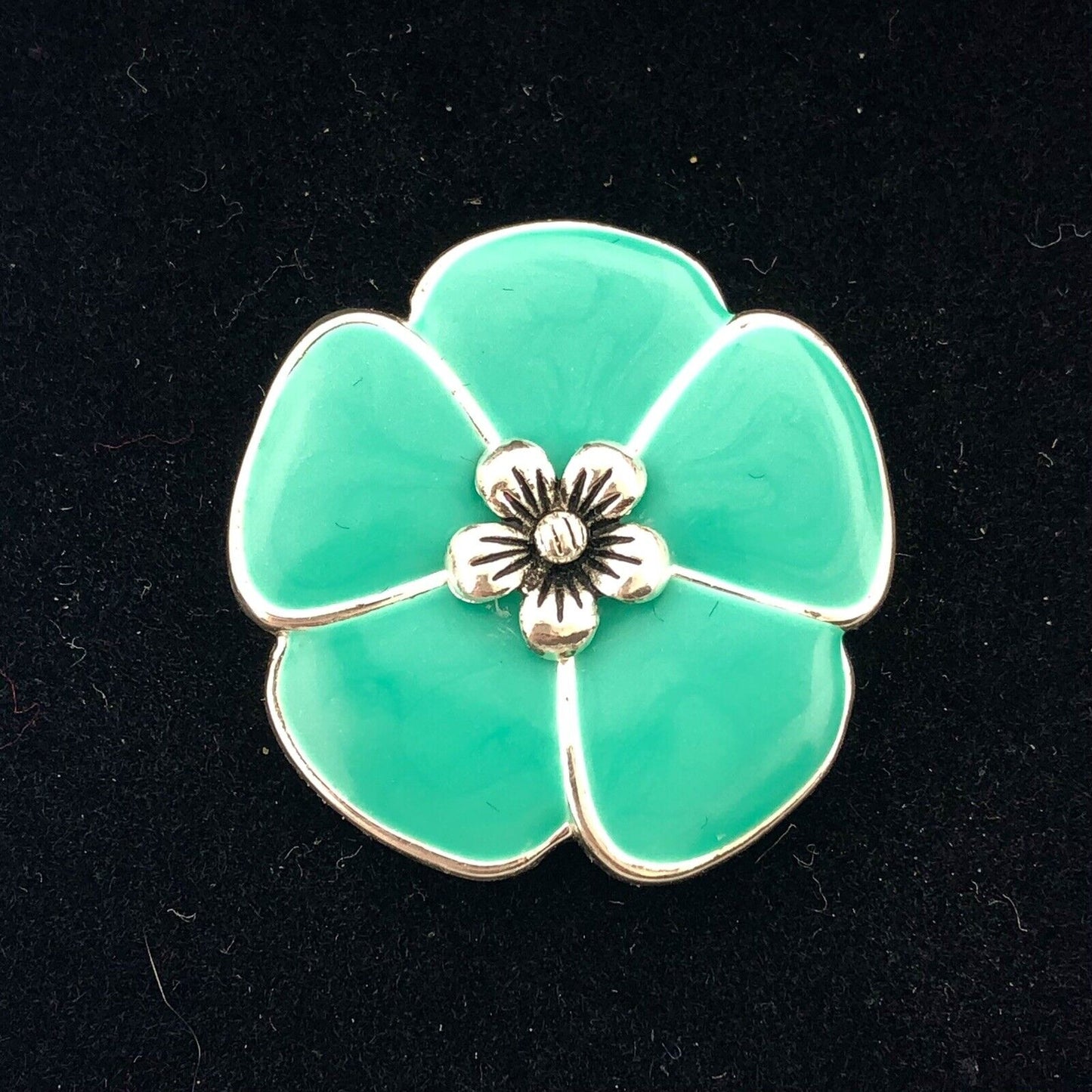 Premier Designs Silver Plate Turquoise Aqua Enamel Flower Statement Ring NIB