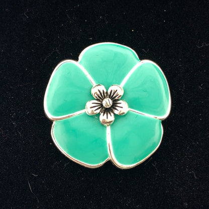 Premier Designs Silver Plate Turquoise Aqua Enamel Flower Statement Ring NIB