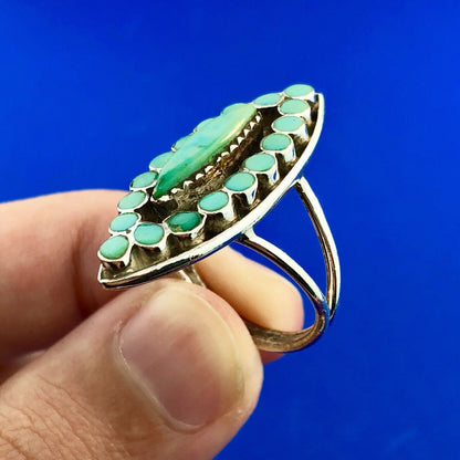 Vintage Native American 925 Sterling Silver Turquoise Statement Finger Ring