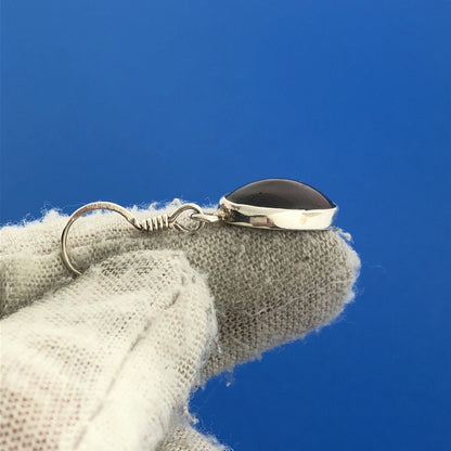 Stunning Sterling Silver 925 Oval Cabochon Purple Amethyst Dangle Hook Earrings