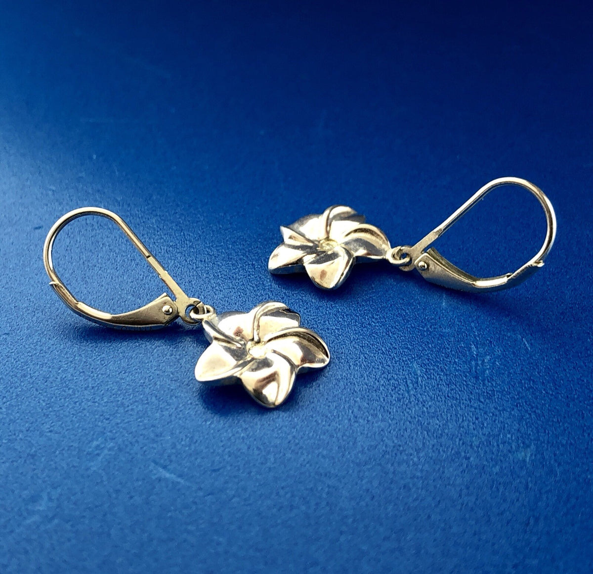 Jacmel Mauritius JCM Sterling Silver Flower Peony Plumeria Drop Dangle Earrings