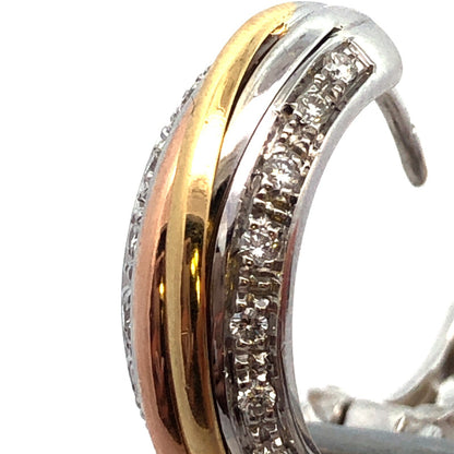 Designer 18K White Yellow Gold Two Tone Round Diamond Hinged Hoop Earrings