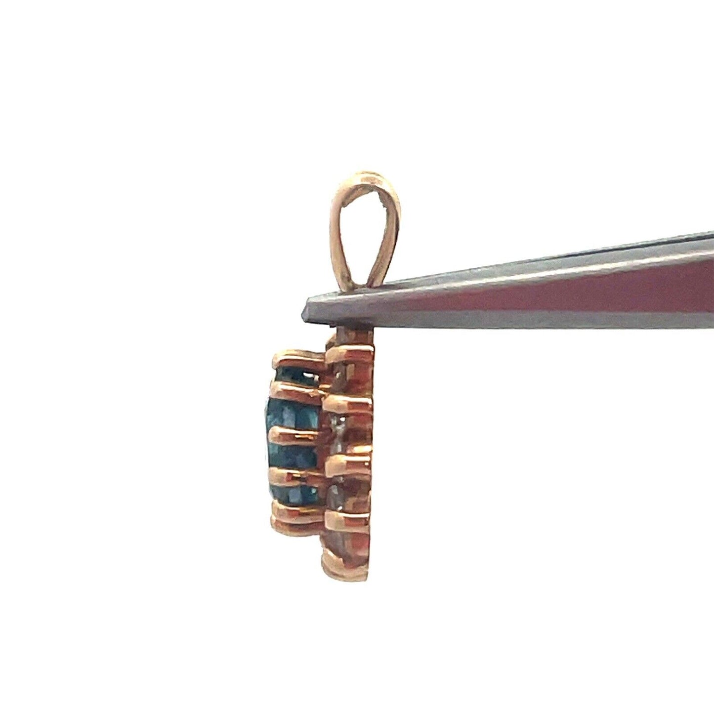 Estate 14k Yellow Gold Pear Blue Topaz Diamond Halo Pendant