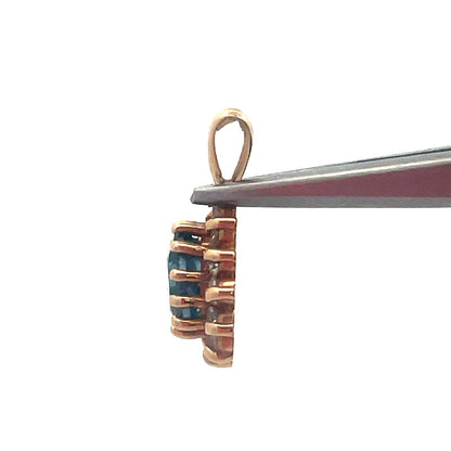 Estate 14k Yellow Gold Pear Blue Topaz Diamond Halo Pendant