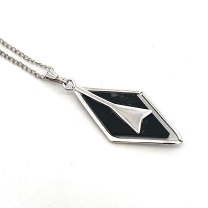 Estate 925 Sterling Silver Black Onyx Modernist Pendant Necklace