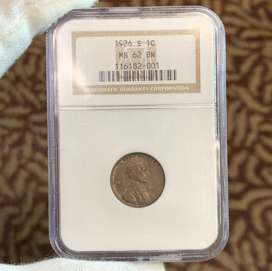 1926 S San Francisco 1c Lincoln Cent NGC MS62 BN Brown Better Date Graded Coin