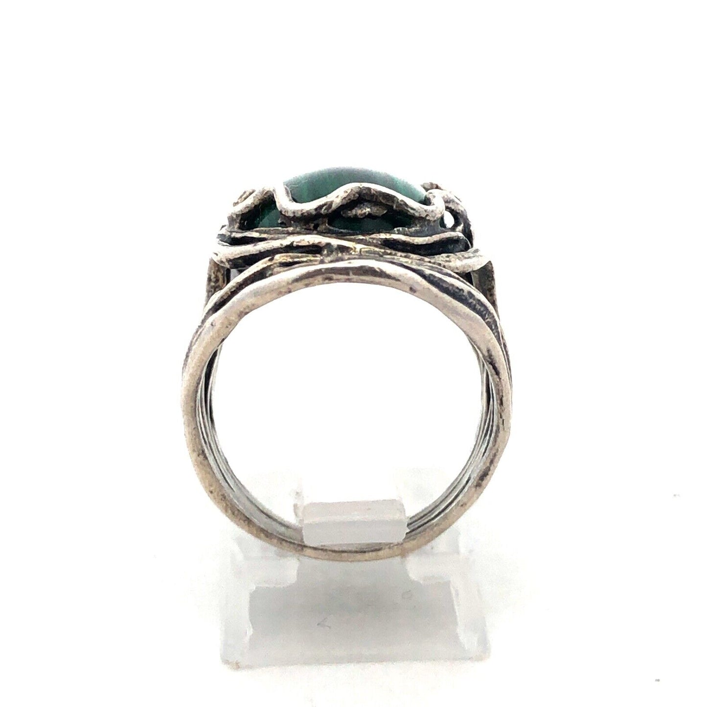Israel Designer Didae 925 Sterling Silver Oval Malachite Cabochon Statement Ring
