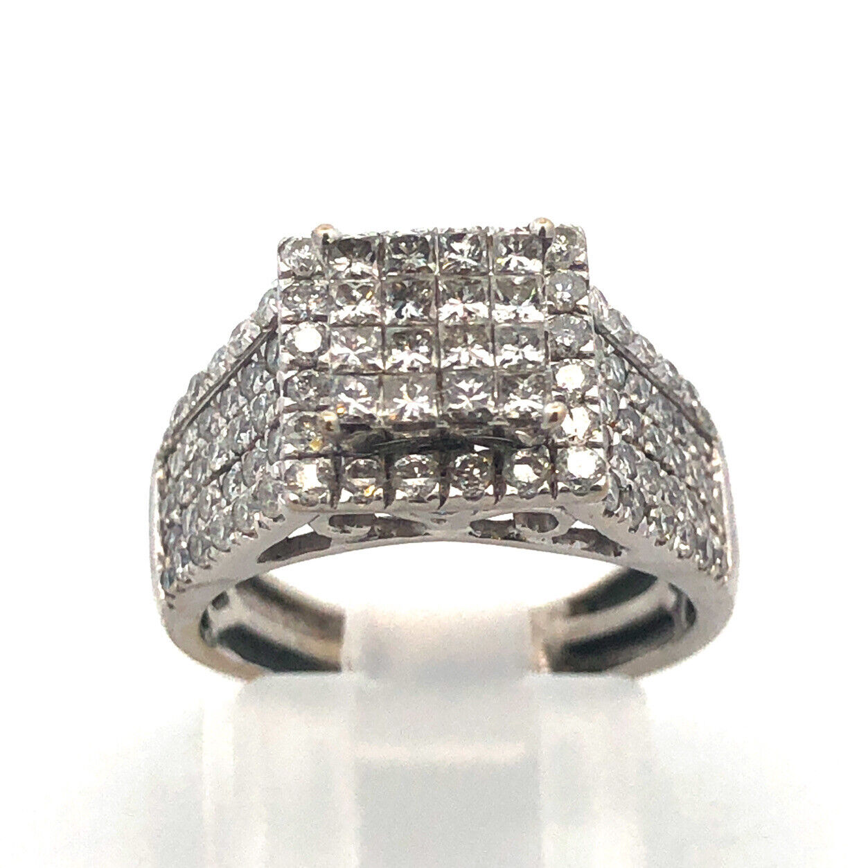 14K White Gold Diamond Cluster Waterfall Engagement Bridal Anniversary Ring