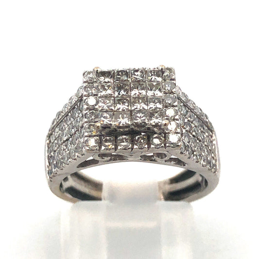 14K White Gold Diamond Cluster Waterfall Engagement Bridal Anniversary Ring