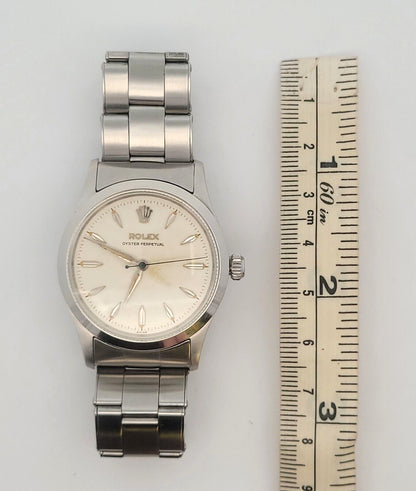 Vintage Rolex Oyster Perpetual 34mm White Dial Silver Bracelet Men's 6532