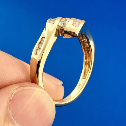 Retro Modernist 14K Yellow Gold Diamond Trio Accented Bypass Anniversary Ring