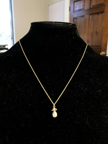 925 Sterling Silver Gold Vermeil Estate Pineapple Good Luck Pendan Necklace