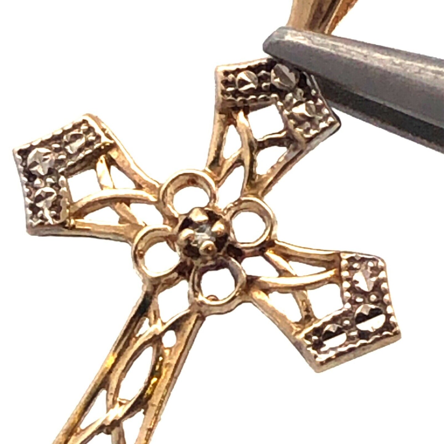 Designer Jacmel Mauritius JCM 10K Yellow Gold Diamond Textured Cross Pendant