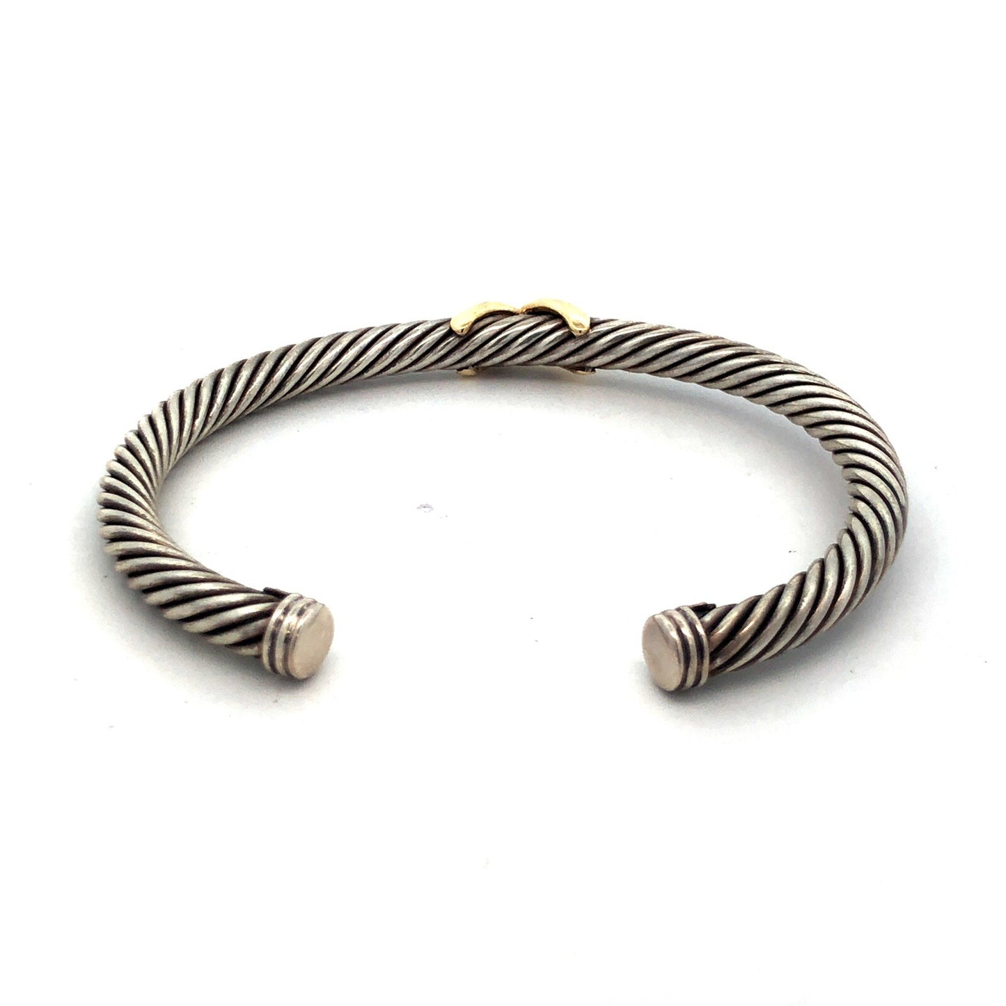 David Yurman 925 Sterling Silver 14K Gold Station Single X Cable Cuff Bracelet