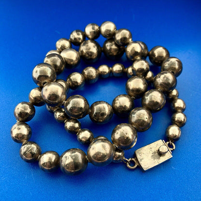 Vintage Taxco IC-05 Sterling Silver Chain Strung Graduated Silver Bead Necklace