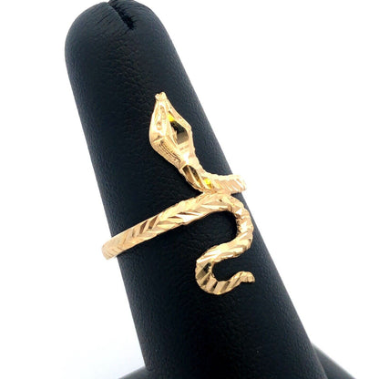 Designer 10K Yellow Gold Diamond Cut Rattler Textured Snake Ring