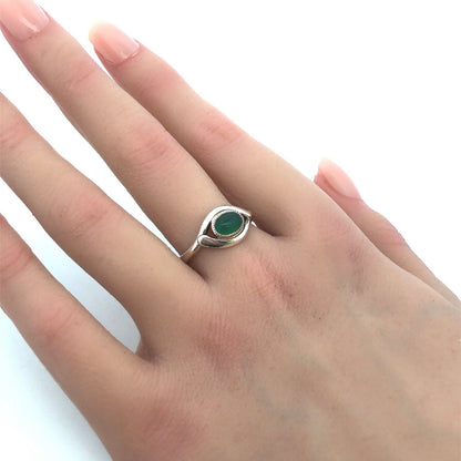 Vintage Designer MC 925 Sterling Silver Oval Green Tourmaline Ring