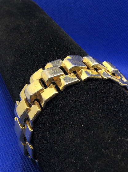 Mid Century Trifari Gold Tone Modernist Accordion Link Chunky Statement Bracelet