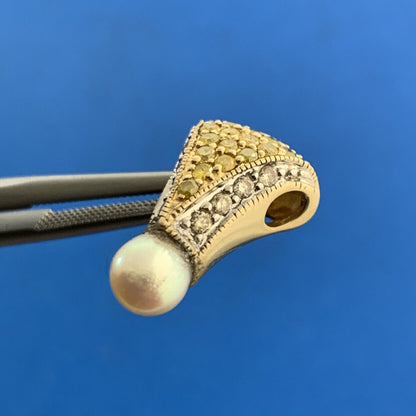 Designer 14K Yellow Gold Pearl Canary White Diamond Slide Pendant