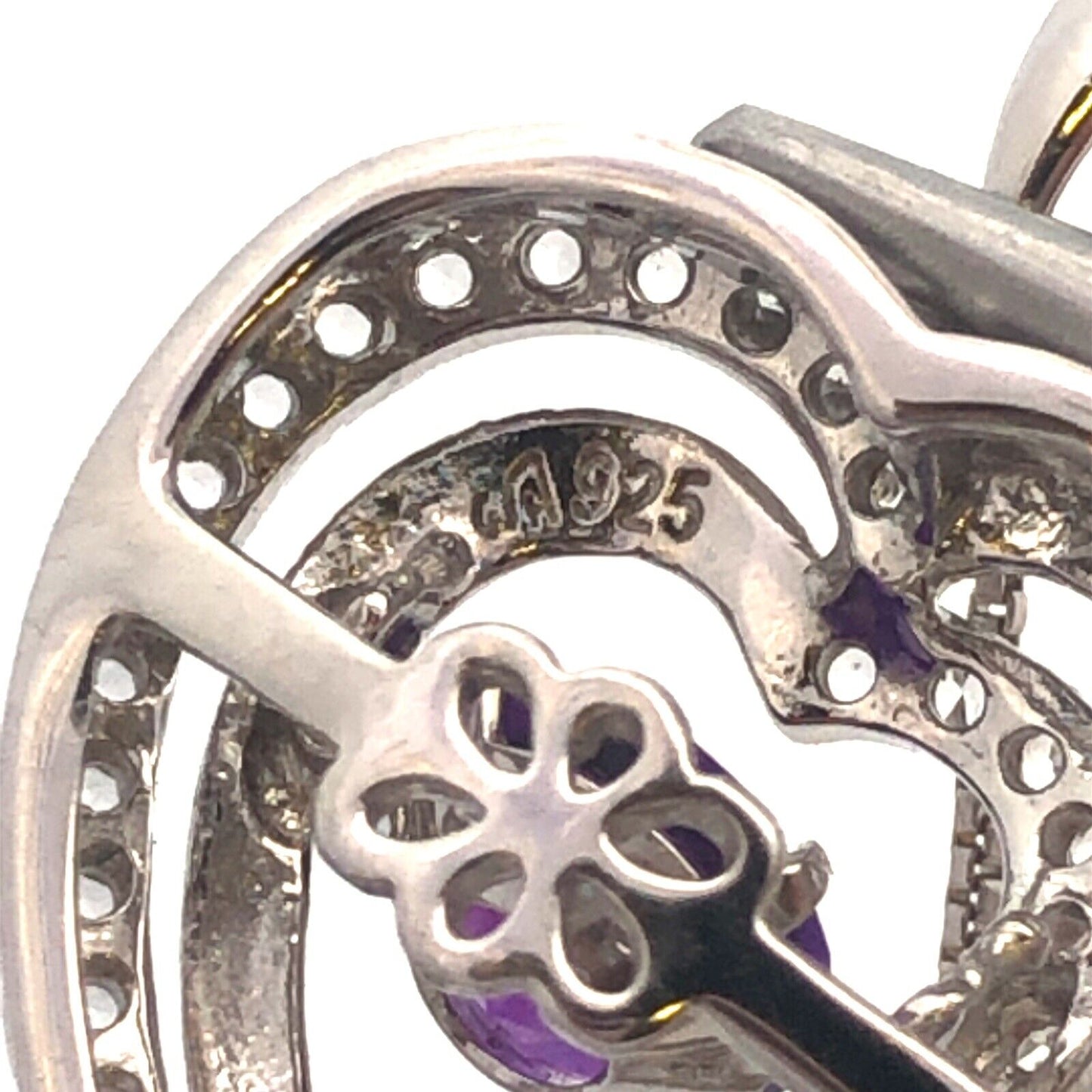 Designer  925 Sterling Silver Round Amethyst White Topaz Heart Pendant Necklace