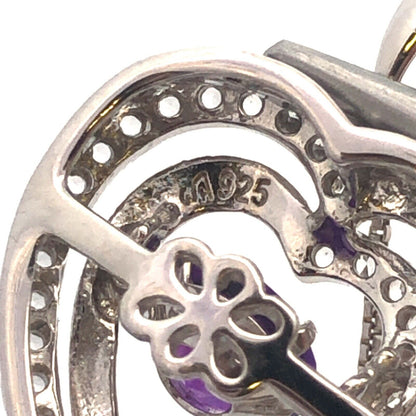 Designer  925 Sterling Silver Round Amethyst White Topaz Heart Pendant Necklace