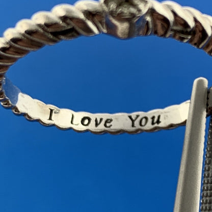 925 Sterling Silver Diamond Flower Ribbed Band Stackable Ring