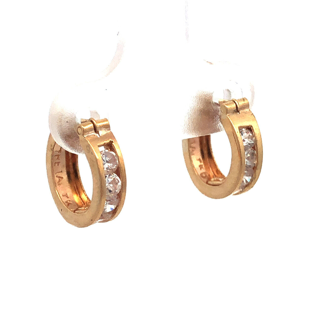 Designer 14K Yellow Gold Round Cubic Zirconia CZ Huggy Hoop Earrings