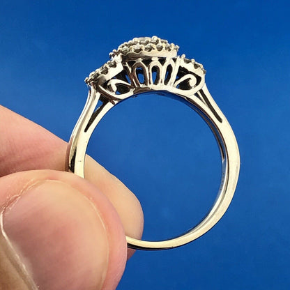 Estate 10K White Gold Diamond Double Halo Accents Engagement Anniversary Ring