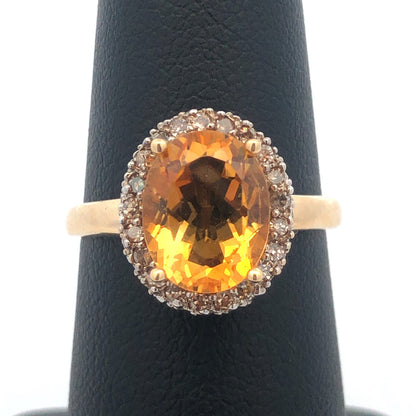 Stunning 14k Yellow Gold Citrine Diamond Halo Ring