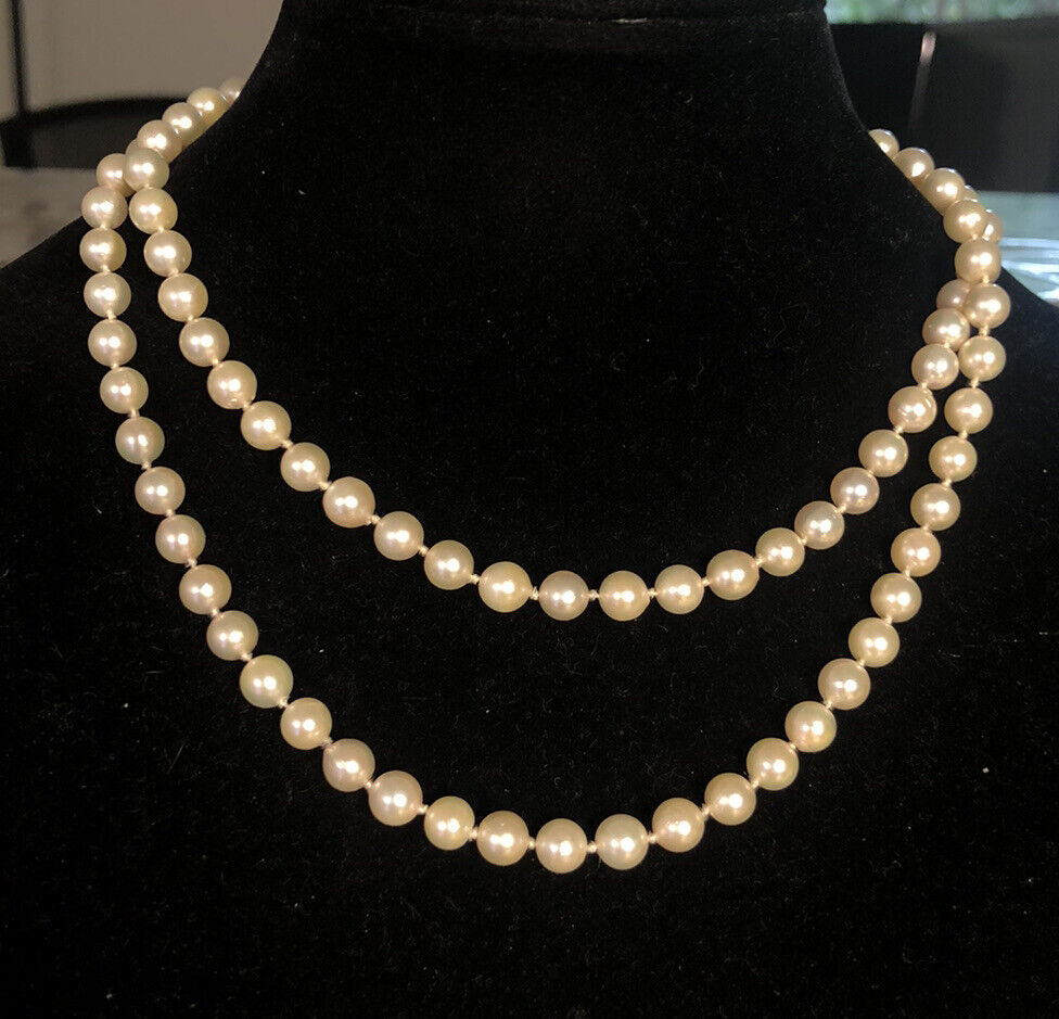 Vintage Retro 14K White Gold Pearl Wedding Bridal Sweetheart June Necklace 32"