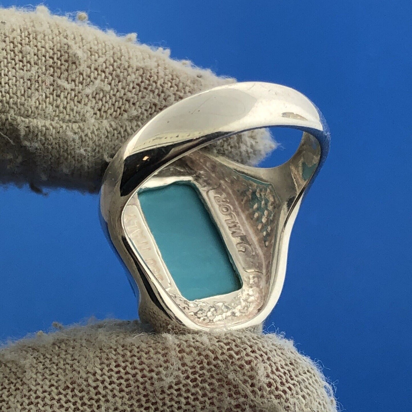Designer Milor Italy 950 Silver Turquoise Statement Dome Ring