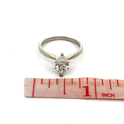 Designer 14K White Gold Marquise Lab Created Diamond Solitaire Engagement Ring