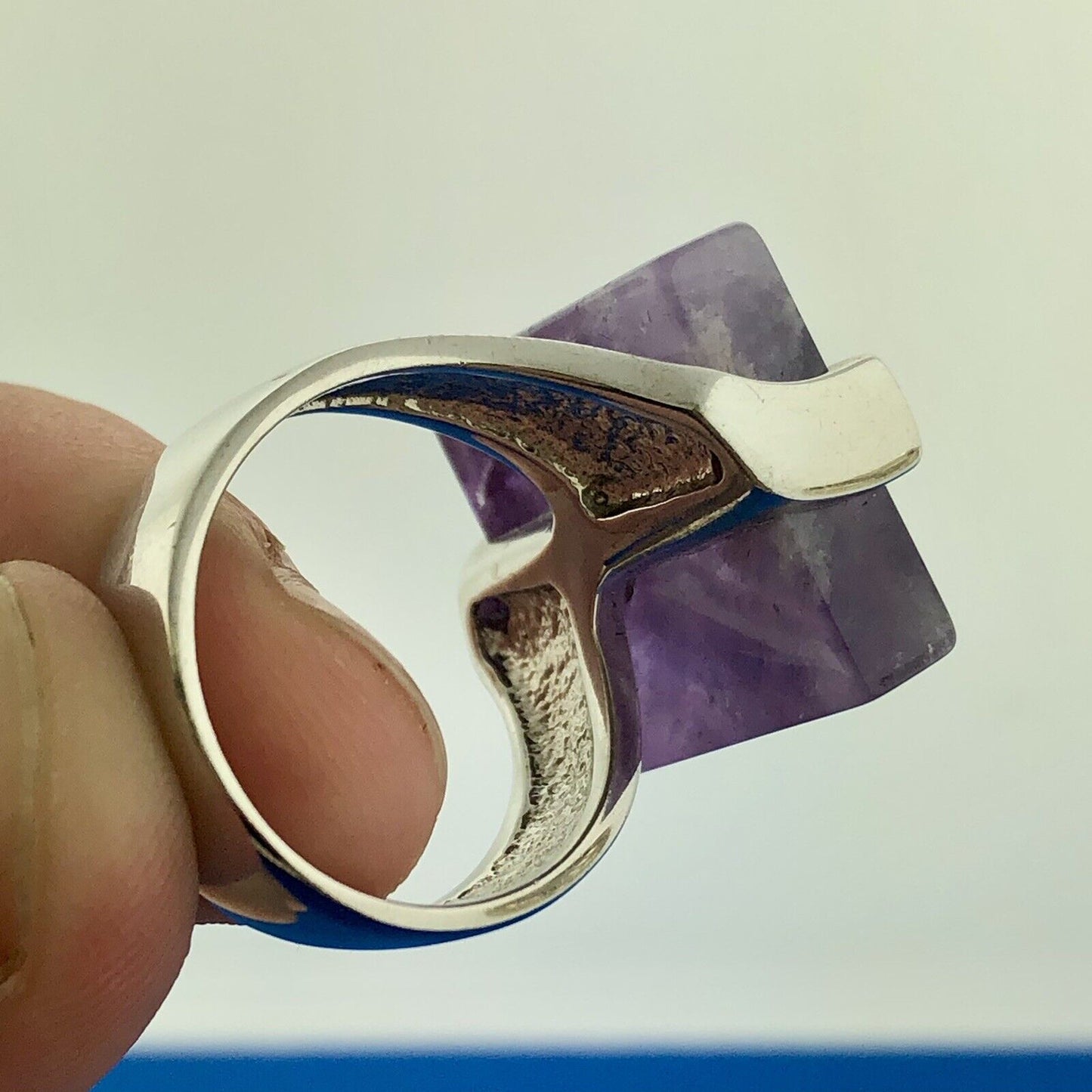 Stunning Sterling Silver 925 Square Cut Purple Amethyst Slab Ring Size 8.25