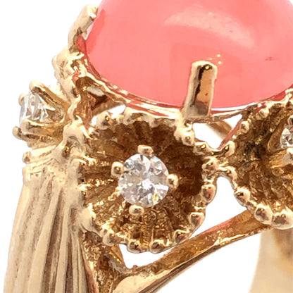 Vintage 14K Yellow Gold Round Morganite Diamond Flower Dome Cocktail Ring