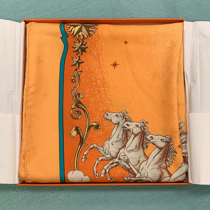 Hermes Carre 90 100% Silk Paris P Ledoux Cosmos Orange/Ylw Neckerchief Scarf