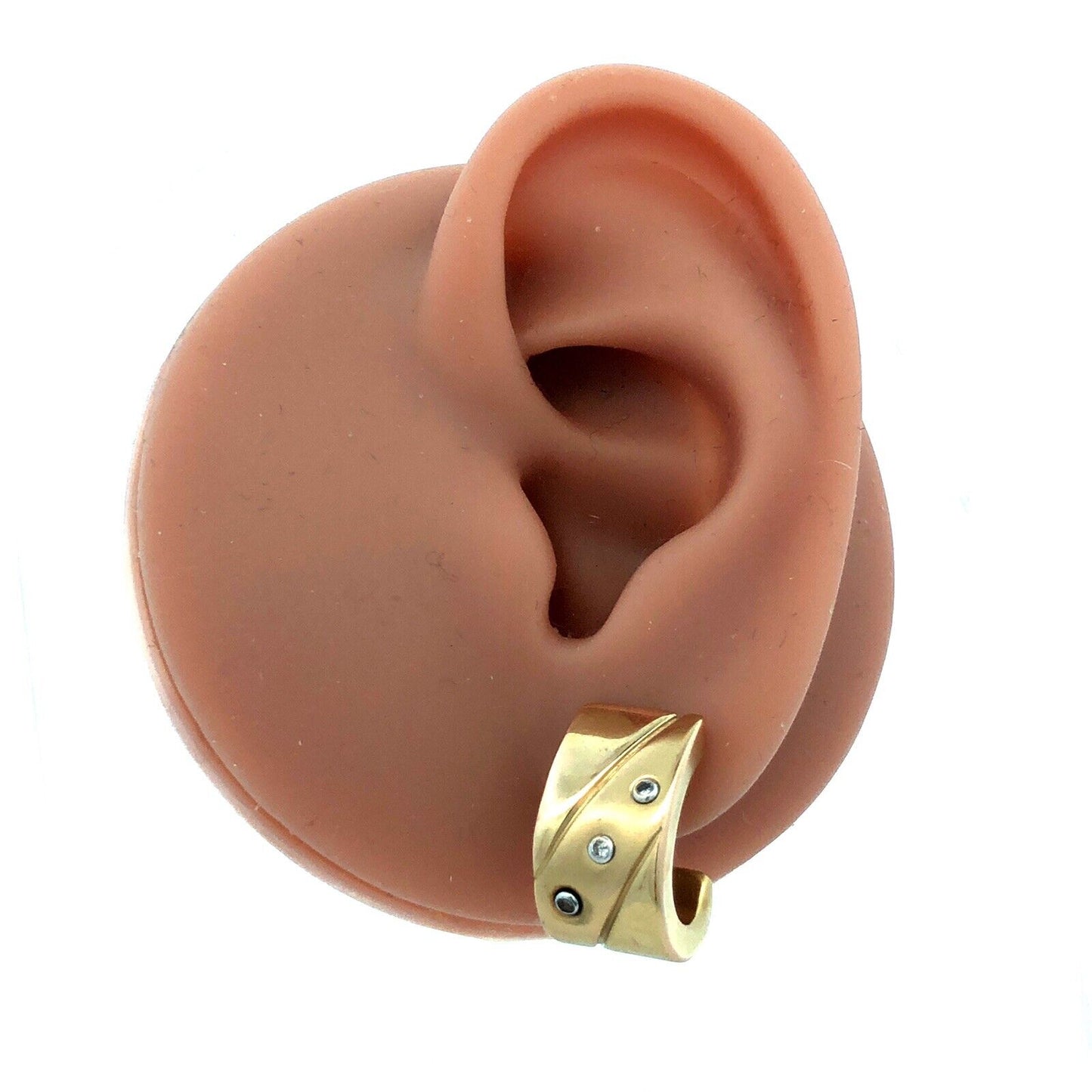 Designer 14K Yellow Gold Round Diamond Modernist Drop Half Hoop Stud Earrings