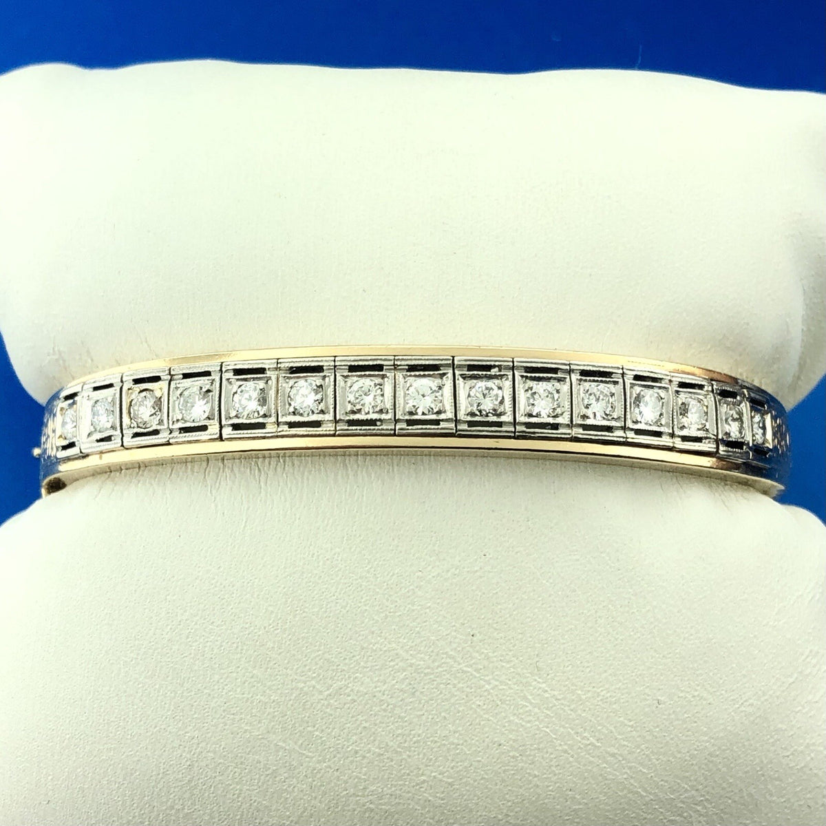 Art Deco Art Nouveaux 14K Yellow White Gold Diamond Ladder Hinged Cuff Bracelet