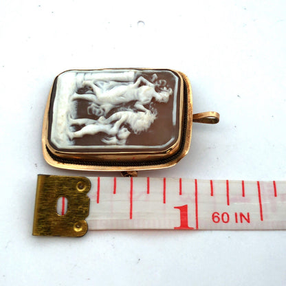 Victorian 14K Yellow Gold Carved Rectangle Cameo of Woman Child Pendant Brooch