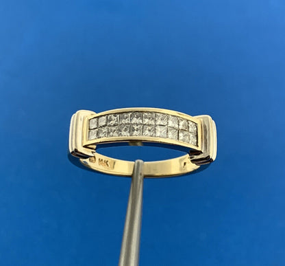 14K Yellow White Gold Princess Pave Diamond Modernist Wedding Band Ring