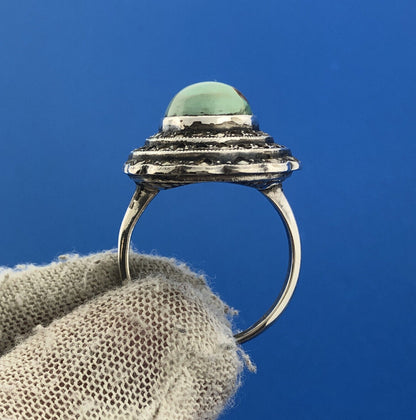 Native American 925 Sterling Silver Green Turquoise Marcasite Statement Ring