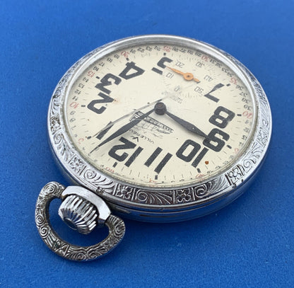 Vintage Villereuse Train Stainless Steel 17 Jewels Incabloc Swiss Pocket Watch