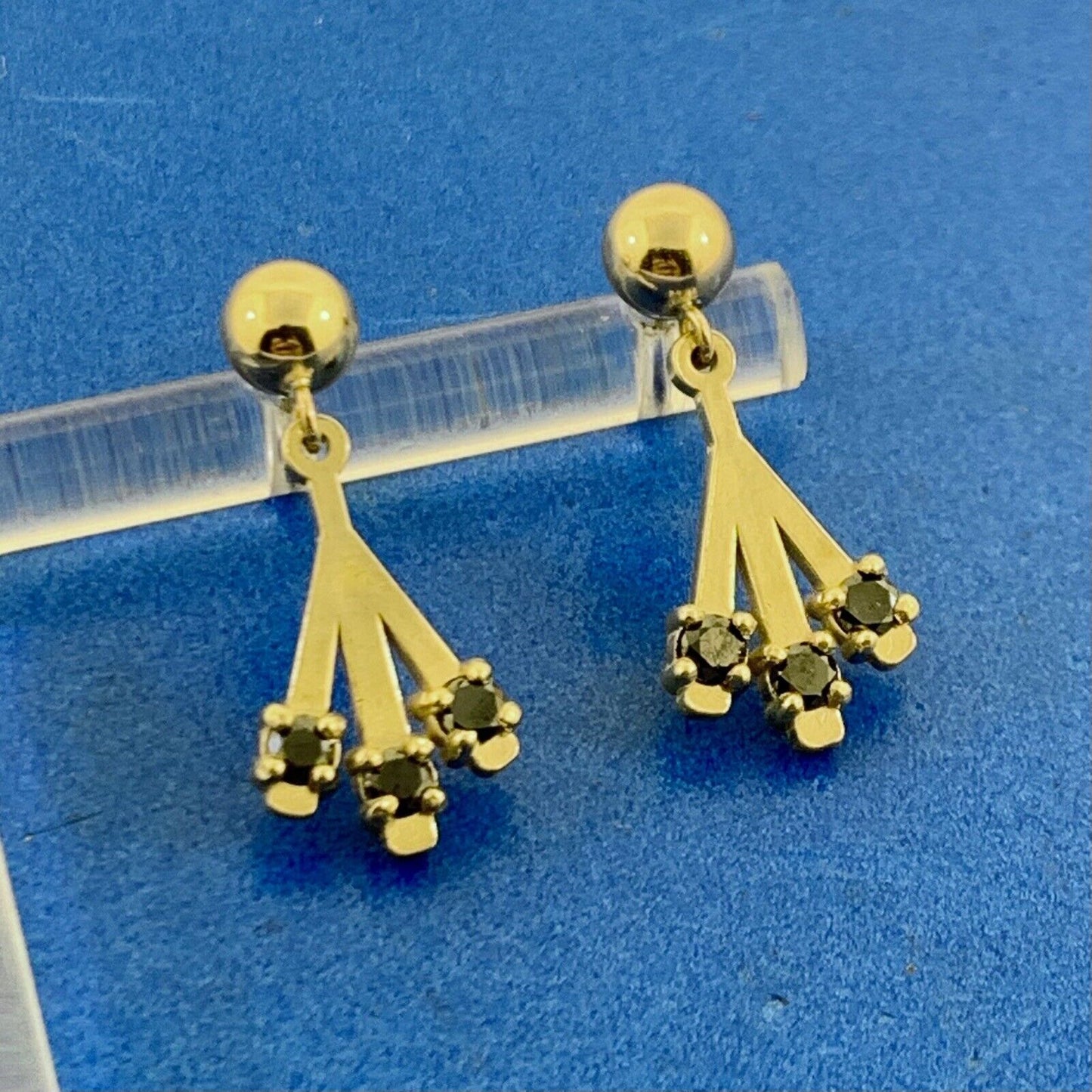 Designer 14K Yellow Gold Blue Sapphire Drop Dangle Stud Earrings