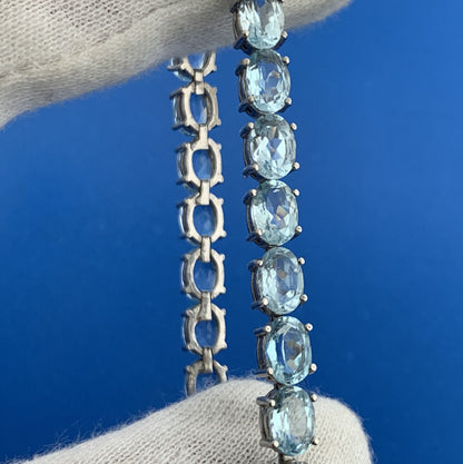 Designer FAS 925 Sterling Silver Oval Swiss Blue Topaz Tennis Bracelet