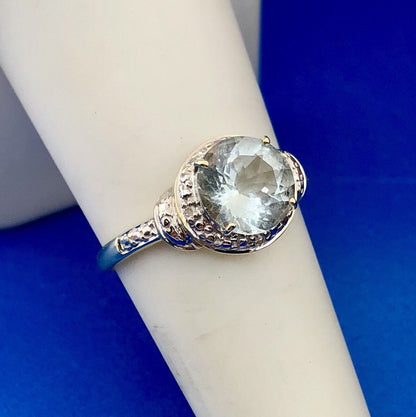 Designer 10K Yellow White Gold Aquamarine Diamond Accent March Anniversary Ring