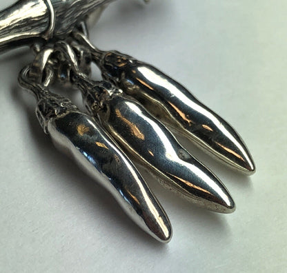 Vintage Mignon Faget Sterling Silver Bamboo Chili Peppers Charm Pin Brooch Rare